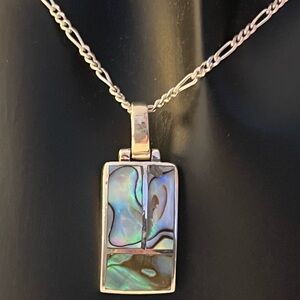 Vintage Italian .925 Sterling Silver & Genuine Abalone Pendant Necklace
